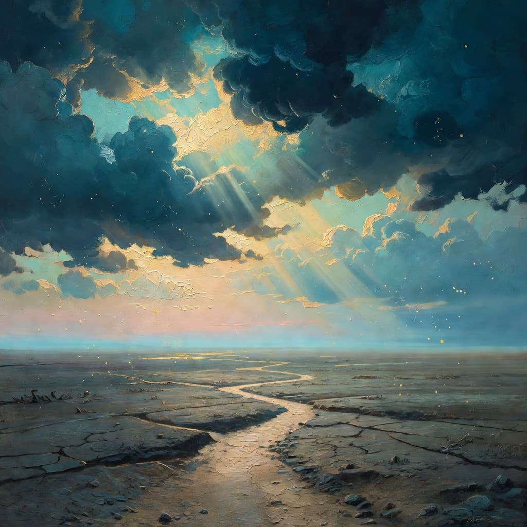 Impressionist oil painting about Matthew the Tax Collector with golden light and sacred clouds