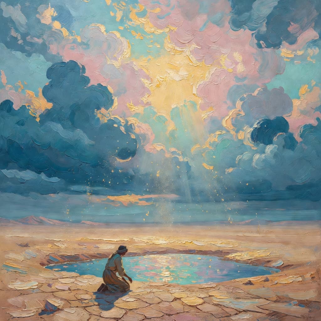 Impressionist oil painting about Nicodemus with golden light and sacred clouds