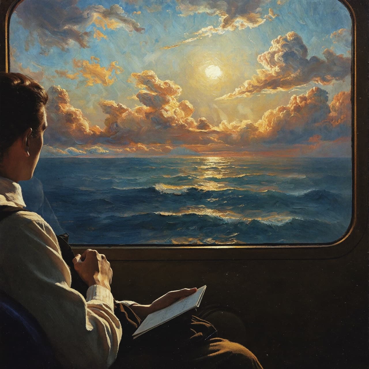 Impressionist oil painting about finding moments with Scripture in a busy day with golden light and sacred clouds