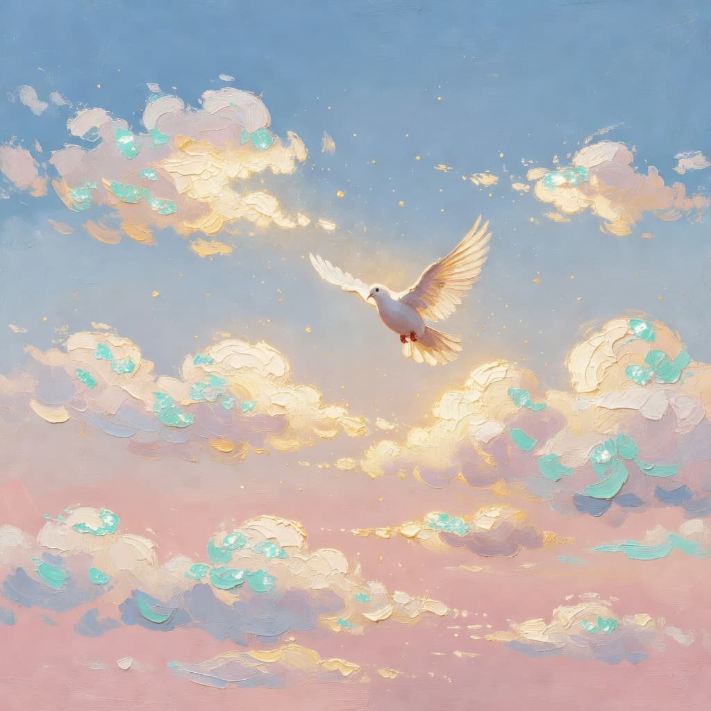 Pintura a óleo impressionista sobre O Que a Bíblia Ensina Sobre o Aborto com luz dourada e nuvens sagradas