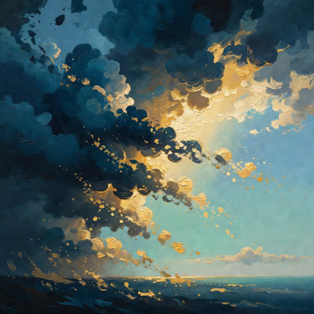 Pintura a óleo impressionista sobre O que a Bíblia ensina sobre o vício com luz dourada e nuvens sagradas