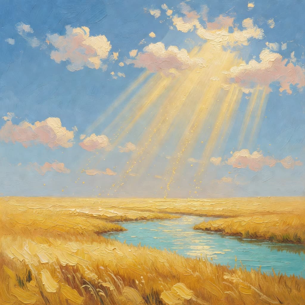 Pintura al óleo impresionista sobre La Biblia y la Homosexualidad con luz dorada y nubes sagradas