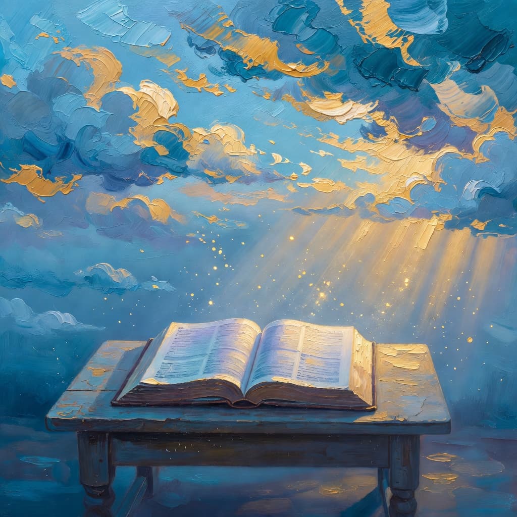 Pintura impressionista a óleo de uma cena serena relacionada com o que rezar durante a quaresma, paleta Sacred