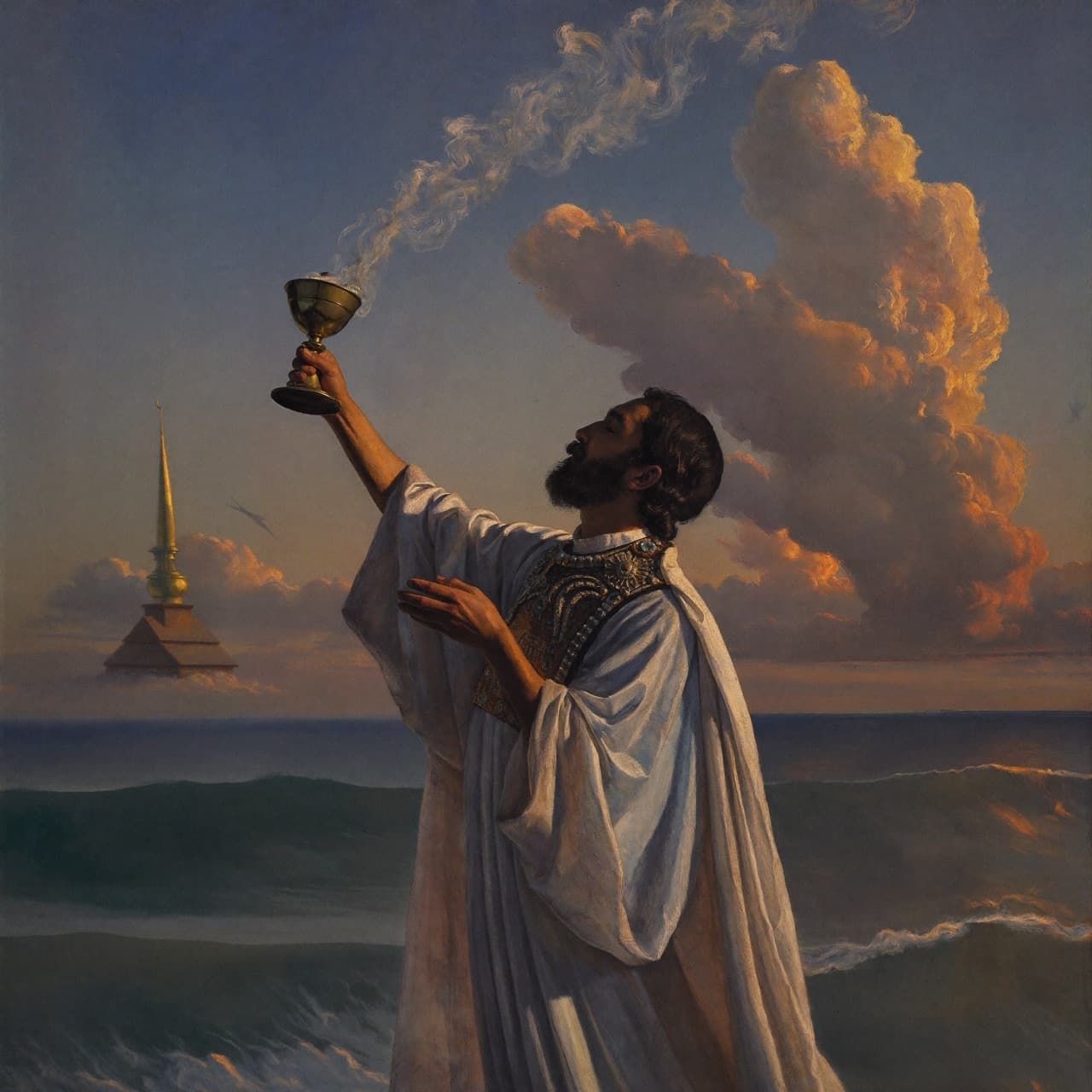 Depiction of Aaron, brother of Moses, with the Ten Commandments