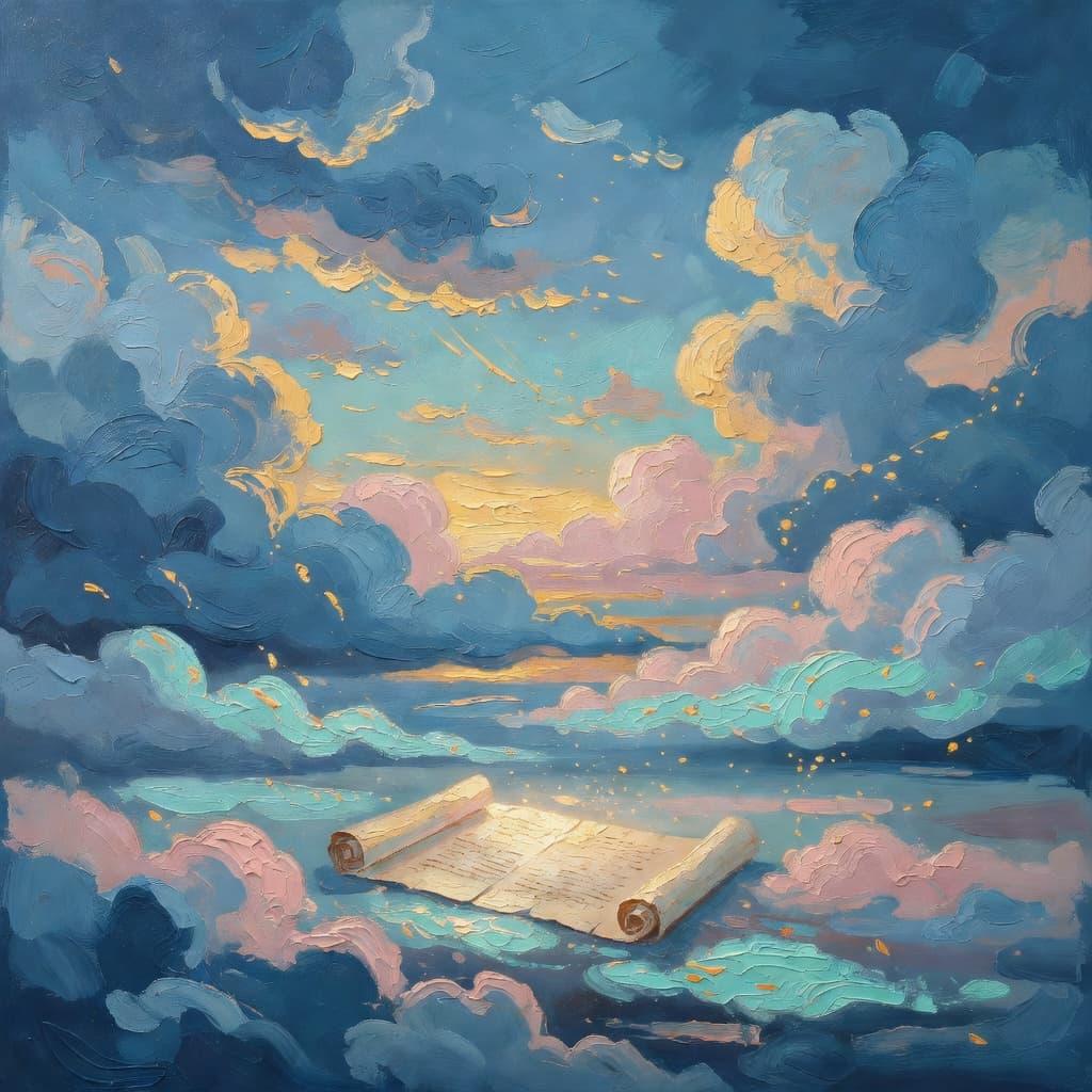 Impressionist oil painting representing ezekiel with golden light, sacred clouds, and a hopeful biblical atmosphere