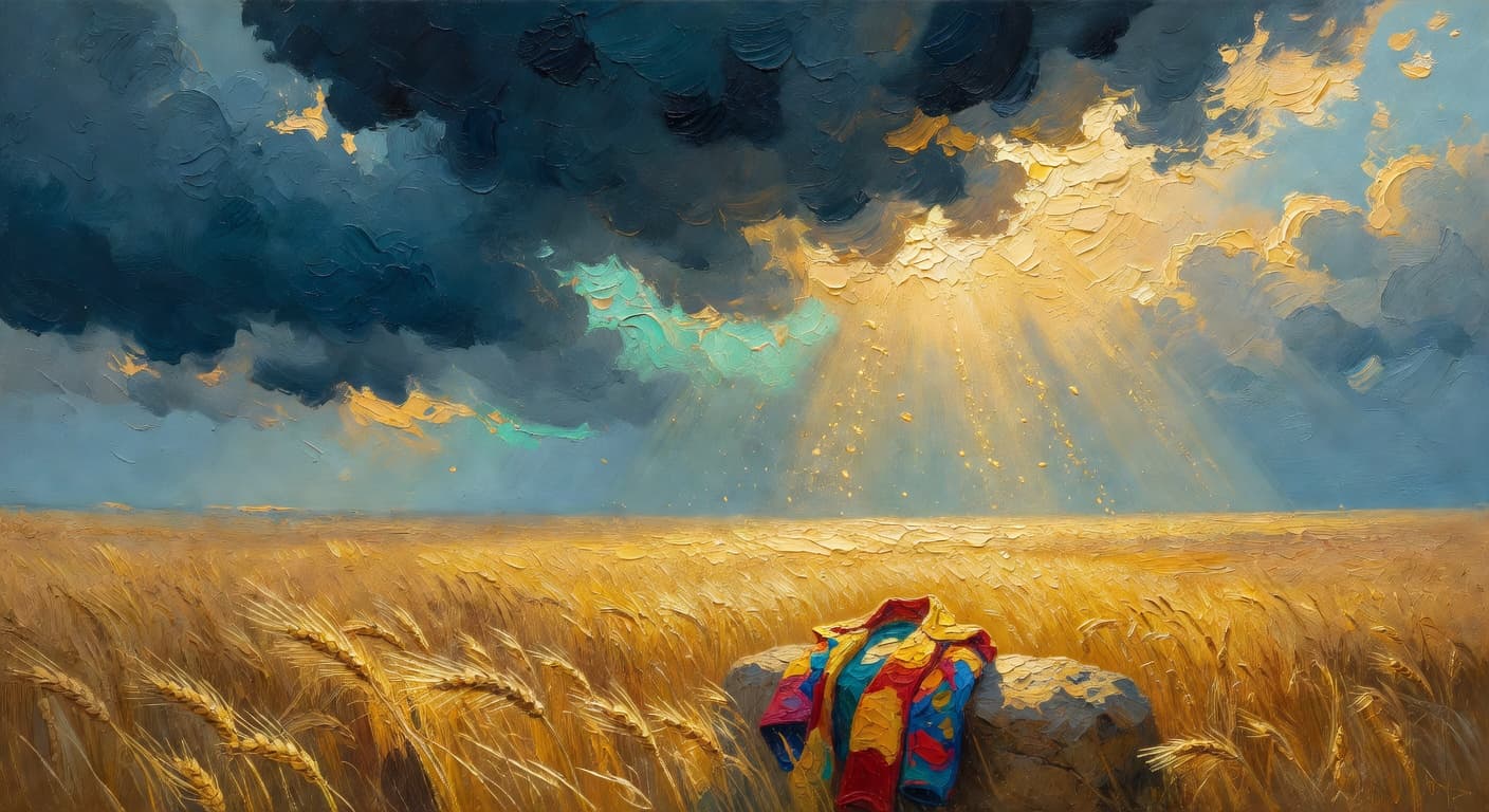 Impressionist oil painting representing the biblical story of Joseph