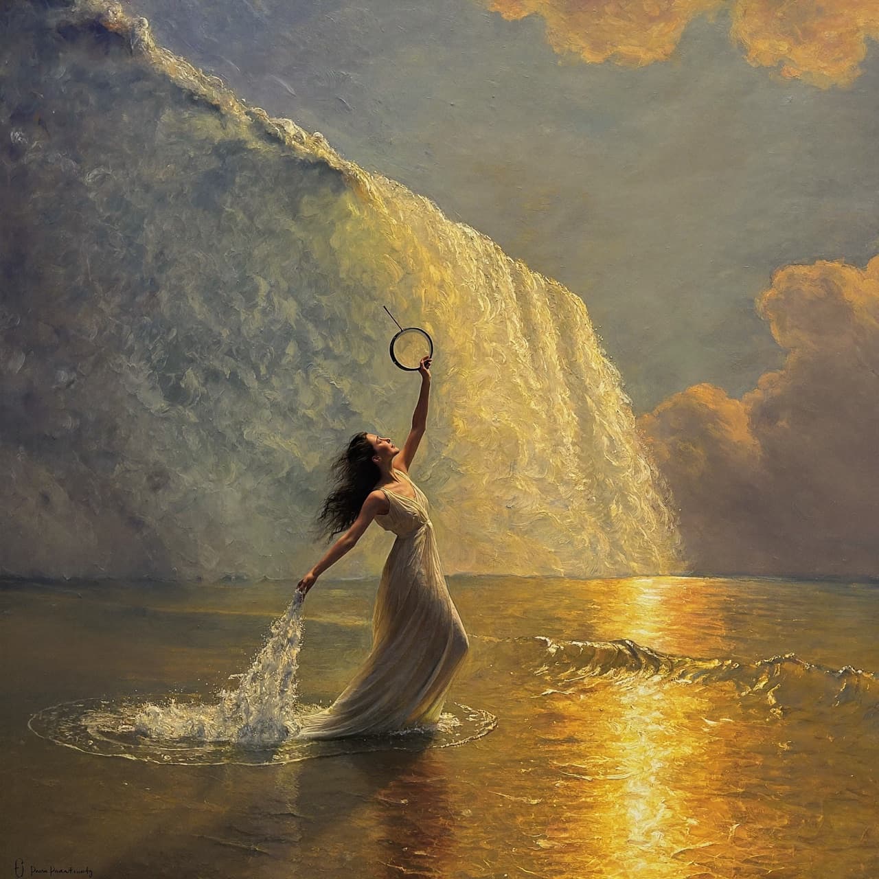An artistic depiction of Miriam from the Bible, holding a tambourine