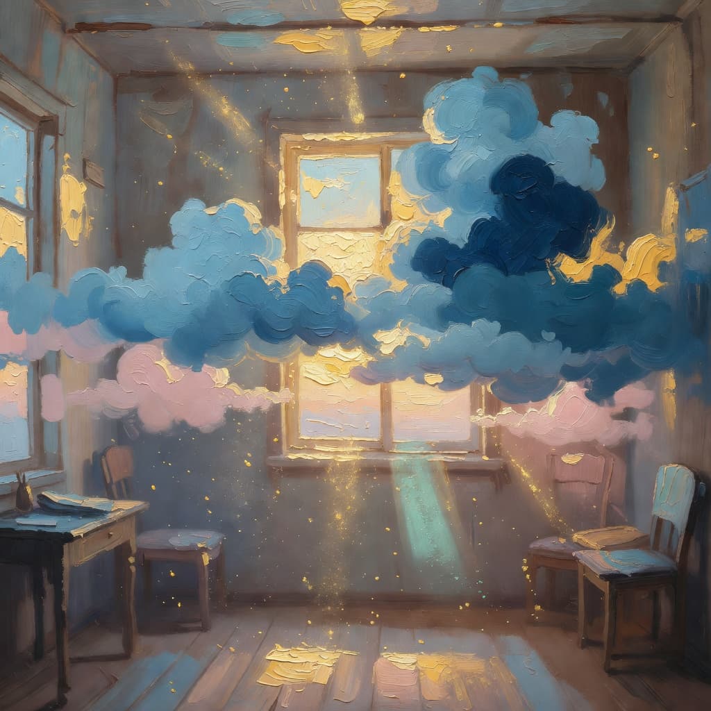 Impressionist oil painting representing samson with golden light, sacred clouds, and a hopeful biblical atmosphere